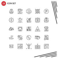 User Interface Pack of 25 Basic Lines of contact camping podium transport globe Editable Vector Design Elements