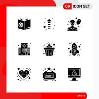 9 Thematic Vector Solid Glyphs and Editable Symbols of cup medical circus hospital care Editable Vector Design Elements