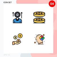 Set of 4 Modern UI Icons Symbols Signs for time fintech industry up biology dollar Editable Vector Design Elements