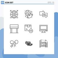 Set of 9 Modern UI Icons Symbols Signs for logistic delivery mail delete table Editable Vector Design Elements