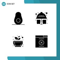 Pack of 4 creative Solid Glyphs of avocado calm test hard hat rest Editable Vector Design Elements