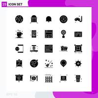 Pack of 25 Modern Solid Glyphs Signs and Symbols for Web Print Media such as hobbies world bell user global Editable Vector Design Elements