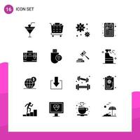 Universal Icon Symbols Group of 16 Modern Solid Glyphs of devices motivation space working bag Editable Vector Design Elements