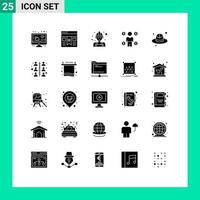 conjunto moderno de 25 pictogramas de glifos sólidos de elementos de diseño de vector editables de negocio de moneda de carpintero de consumidor de día