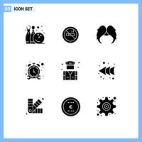 Solid Glyph Pack of 9 Universal Symbols of business watch moustache timer men Editable Vector Design Elements