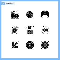 Solid Glyph Pack of 9 Universal Symbols of business watch moustache timer men Editable Vector Design Elements