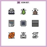 Universal Icon Symbols Group of 9 Modern Filledline Flat Colors of chip paper pear page data Editable Vector Design Elements