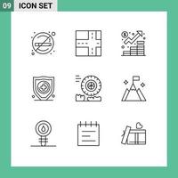 Pictogram Set of 9 Simple Outlines of flag wheel management motion security Editable Vector Design Elements