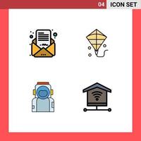 4 Thematic Vector Filledline Flat Colors and Editable Symbols of business mail spaceman mail festival suit Editable Vector Design Elements