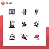 Group of 9 Filledline Flat Colors Signs and Symbols for noodles chinese leaves tiny measure Editable Vector Design Elements