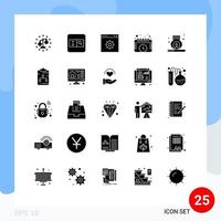 25 Thematic Vector Solid Glyphs and Editable Symbols of scent burner internet watch events Editable Vector Design Elements