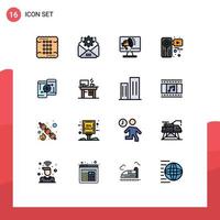 Editable Vector Line Pack of 16 Simple Flat Color Filled Lines of film video speaker movie voice Editable Creative Vector Design Elements