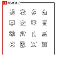 Modern Set of 16 Outlines and symbols such as wealth gold egg finance bag Editable Vector Design Elements