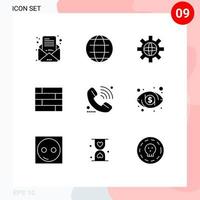 Editable Vector Line Pack of 9 Simple Solid Glyphs of elearning call world wall lock pad Editable Vector Design Elements