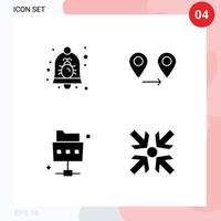 Set of 4 Commercial Solid Glyphs pack for bug file notification location arrows Editable Vector Design Elements