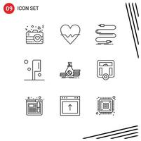 Group of 9 Outlines Signs and Symbols for bag knife audio preparation wire Editable Vector Design Elements