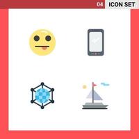 Group of 4 Modern Flat Icons Set for emojis data phone android web Editable Vector Design Elements