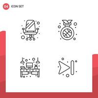 4 User Interface Line Pack of modern Signs and Symbols of chair desk sitting winner table Editable Vector Design Elements