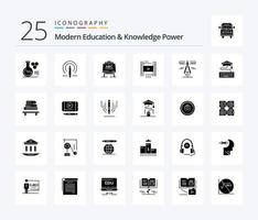 Modern Education And Knowledge Power 25 Solid Glyph icon pack including geometry. education. learining. filam . vedio vector