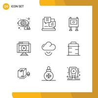 Set of 9 Modern UI Icons Symbols Signs for video multimedia web movie poster Editable Vector Design Elements