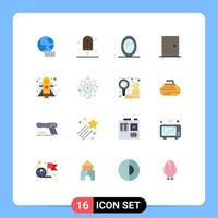 Pack of 16 Modern Flat Colors Signs and Symbols for Web Print Media such as atom spaceship mirror rocket home Editable Pack of Creative Vector Design Elements