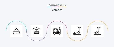 Vehicles Line 5 Icon Pack Including segway. motor. forklift. transport. scooter vector
