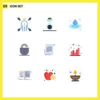 Mobile Interface Flat Color Set of 9 Pictograms of analytics scenario sauna novel internet Editable Vector Design Elements