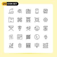 25 Universal Line Signs Symbols of gift android dollar mobile phone Editable Vector Design Elements