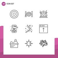 9 User Interface Outline Pack of modern Signs and Symbols of holiday smart phone couple phone shield Editable Vector Design Elements