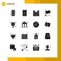 16 User Interface Solid Glyph Pack of modern Signs and Symbols of business hot sand castle air balloon Editable Vector Design Elements