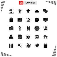 Group of 25 Solid Glyphs Signs and Symbols for roles cloudy emperor storage cloud Editable Vector Design Elements