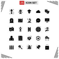 Group of 25 Solid Glyphs Signs and Symbols for roles cloudy emperor storage cloud Editable Vector Design Elements