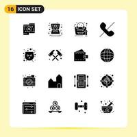 Mobile Interface Solid Glyph Set of 16 Pictograms of board mobile wedding deny growth Editable Vector Design Elements