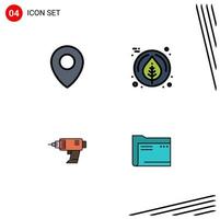 User Interface Pack of 4 Basic Filledline Flat Colors of location cordless leaf drill folder Editable Vector Design Elements