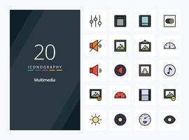 20 Multimedia line Filled icon for presentation vector