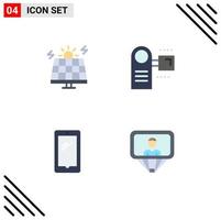 4 Thematic Vector Flat Icons and Editable Symbols of energy phone solar electric mobile Editable Vector Design Elements