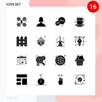 Mobile Interface Solid Glyph Set of 16 Pictograms of interior fence bubble barricade cup Editable Vector Design Elements