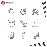 Set of 9 Commercial Outlines pack for australia happy target face objective Editable Vector Design Elements