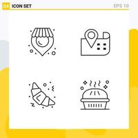 Pack of 4 Modern Filledline Flat Colors Signs and Symbols for Web Print Media such as location bakery map croissant holiday Editable Vector Design Elements