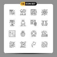 User Interface Pack of 16 Basic Outlines of feedback settings config gear medicine Editable Vector Design Elements