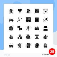 Mobile Interface Solid Glyph Set of 25 Pictograms of email contact tree communication pin Editable Vector Design Elements