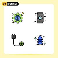 User Interface Pack of 4 Basic Filledline Flat Colors of configuration add settings coffee cord Editable Vector Design Elements