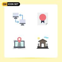 Pack of 4 creative Flat Icons of computer report sharing data map Editable Vector Design Elements