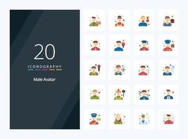 20 Male Avatar Flat Color icon for presentation vector