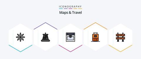 Paquete de iconos de mapas y viajes de 25 líneas completas que incluye . tesoro. . bloquear vector