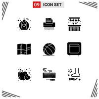 Pack of 9 creative Solid Glyphs of ball place office map pub Editable Vector Design Elements