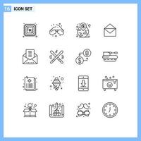 Set of 16 Commercial Outlines pack for message envelope email investment open mail Editable Vector Design Elements