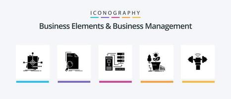 elementos comerciales y paquete de iconos de glifo 5 de gestión comercial, incluido el crecimiento. Finanzas. encontrar. información. base de datos. diseño de iconos creativos vector