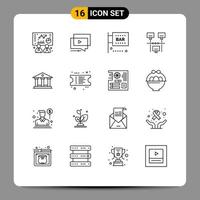 Modern Set of 16 Outlines and symbols such as bank sharing bar internet science and computing Editable Vector Design Elements