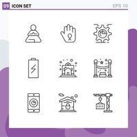 Set of 9 Commercial Outlines pack for electricity charging setting charge cog Editable Vector Design Elements